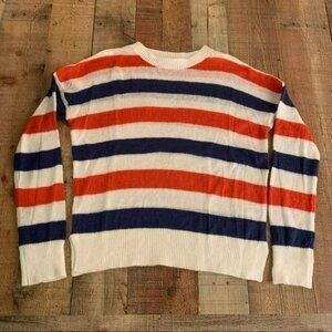 Double zero womens orange blue white striped crew neck knit sweater -M